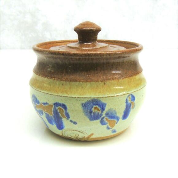 Studio Pottery SUGAR BOWL & LID Butter Jam Dish Signed African Hawaiian Designs - Picture 5 of 5